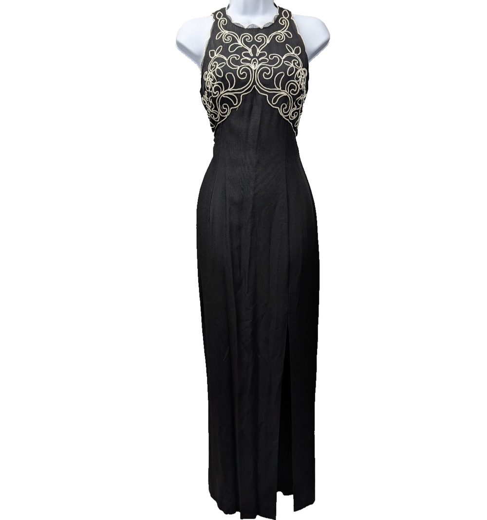 Scott McClintock Formal Dress Womens 6 Vintage 90s Gown Embroidered Black Tie
